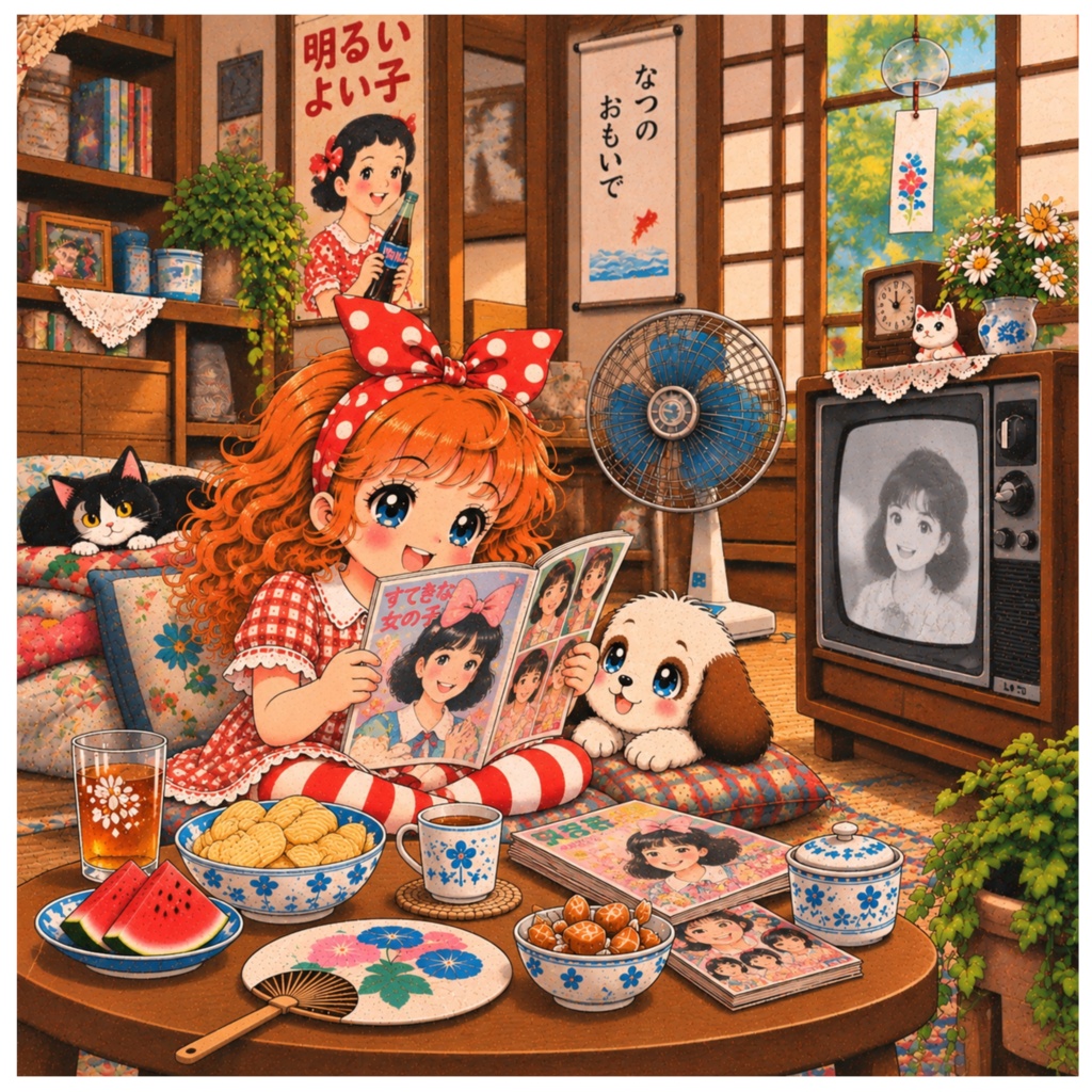 あずきとまめ｜昭和レトロな暮らし19 夏休みの少女雑誌｜デジタルイラスト