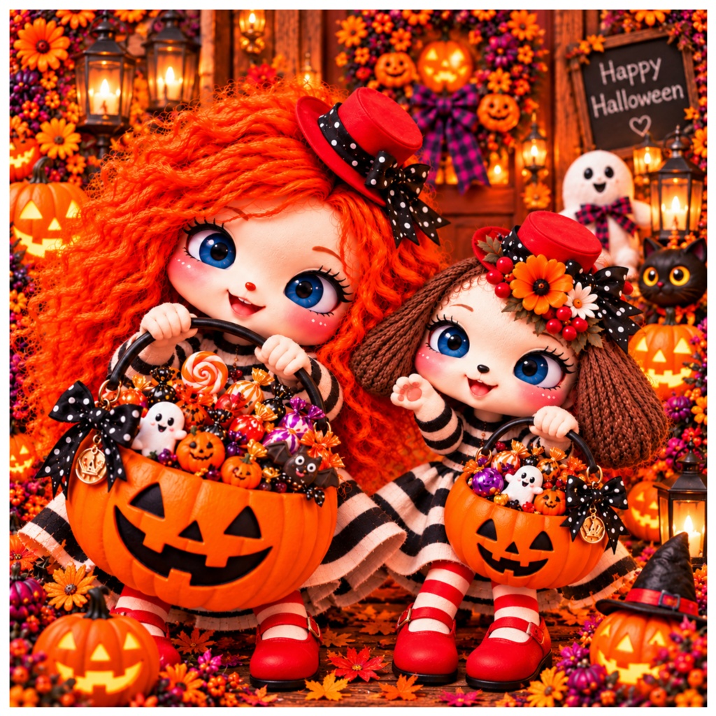 あずきとまめ｜ハロウィンのお菓子バケツ デジタルペーパー01