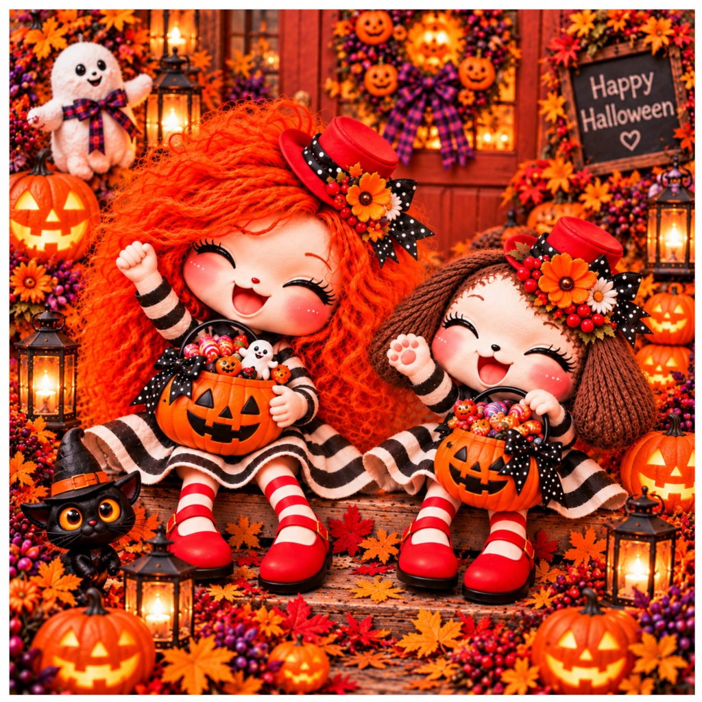 あずきとまめ｜ハロウィンのお菓子パーティー デジタルペーパー02