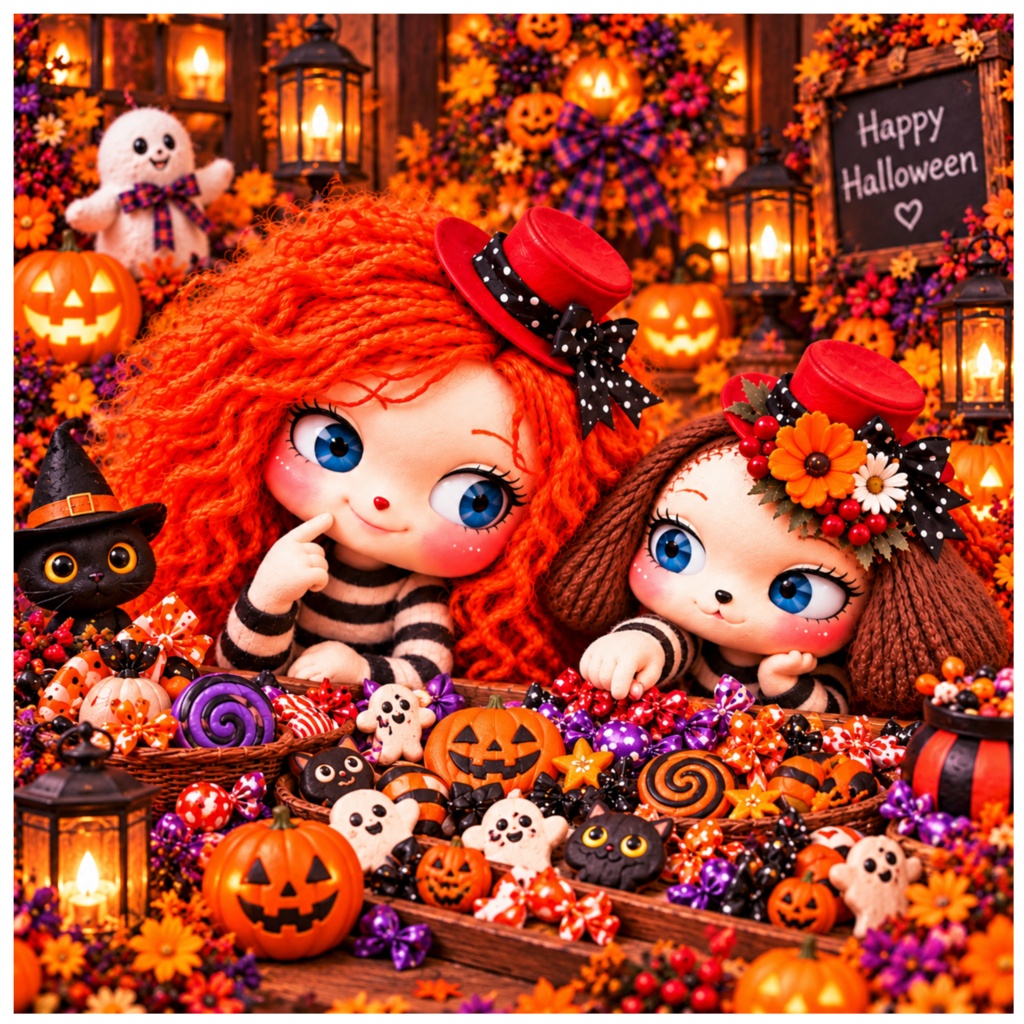 あずきとまめ｜ハロウィンのお菓子屋さん デジタルペーパー03