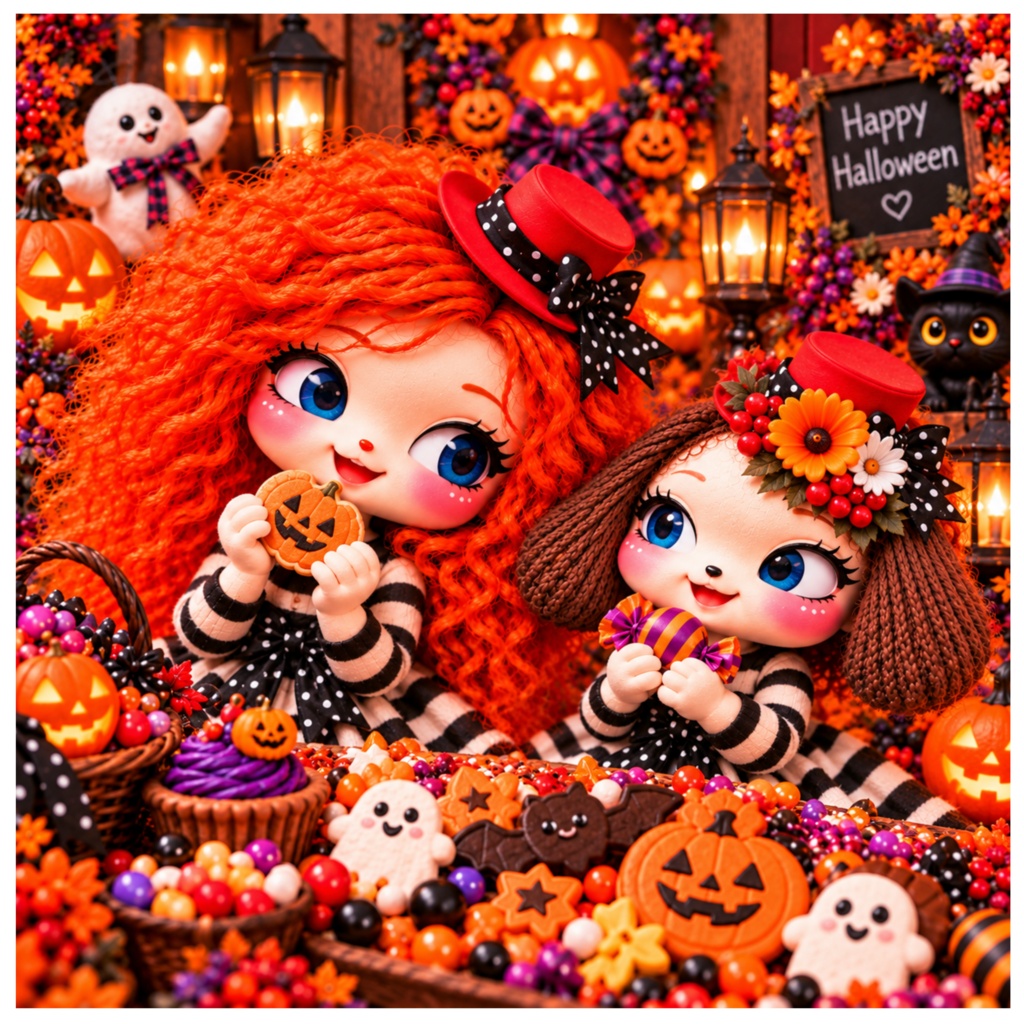 あずきとまめ|ハロウィンのスイーツタイム デジタルペーパー04