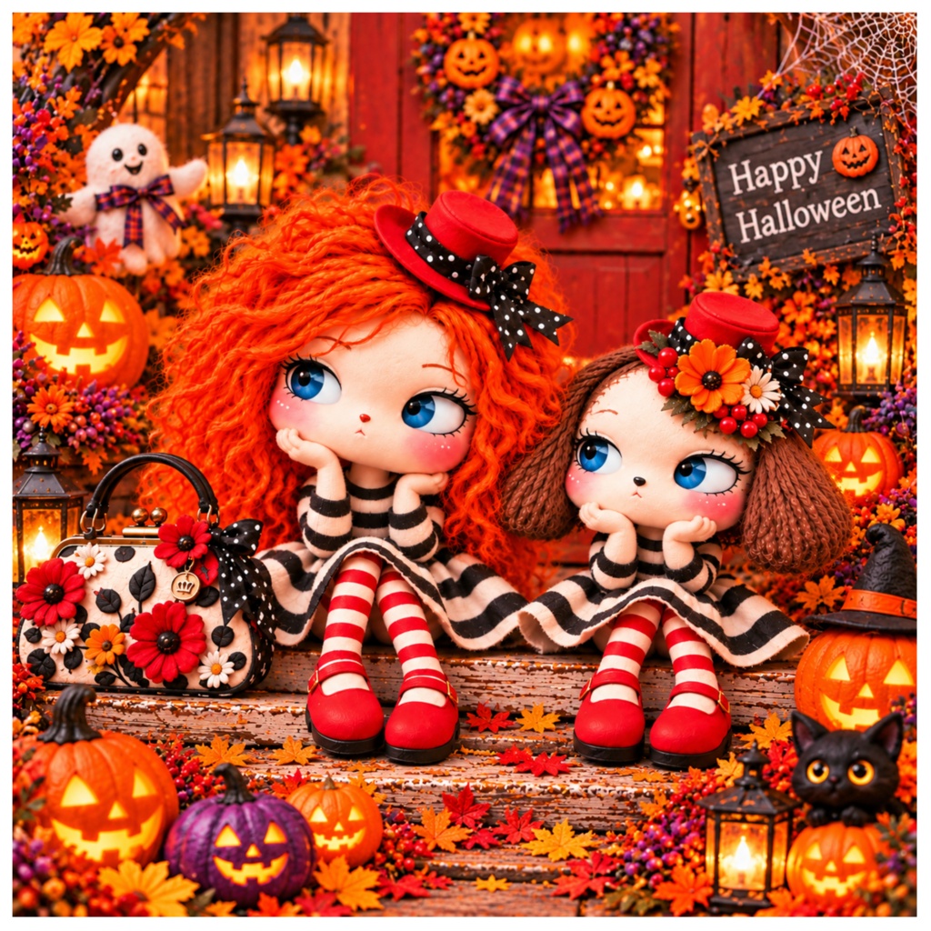 あずきとまめ｜ハロウィンのふたりのひと休み デジタルペーパー08