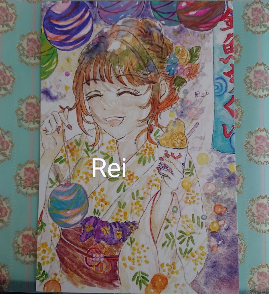 ポストカード ミモザの浴衣