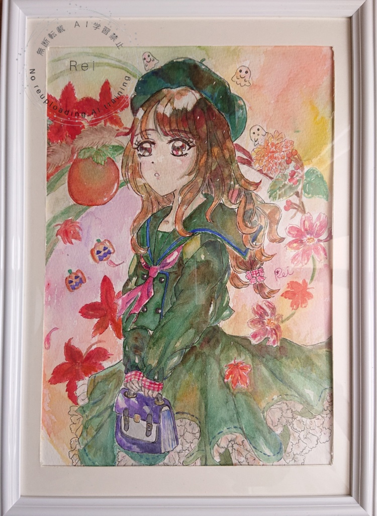 原画  ベレー帽子をかぶった女の子