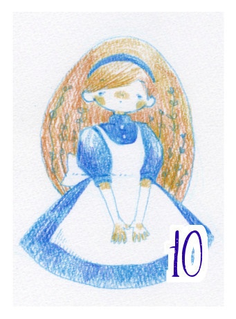 あをいろアリス瓶詰め仕立ての色鉛筆画