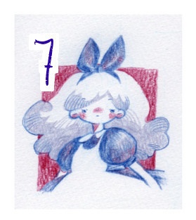 あをいろアリス瓶詰め仕立ての色鉛筆画