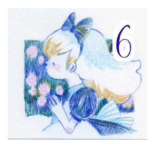 あをいろアリス瓶詰め仕立ての色鉛筆画