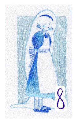 あをいろアリス瓶詰め仕立ての色鉛筆画