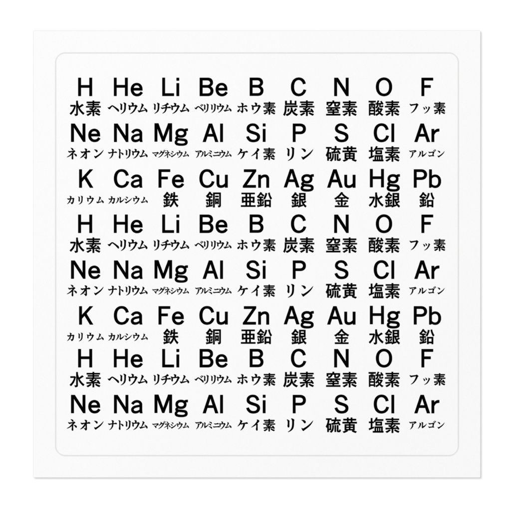 中学理科 元素記号 ステッカー 100×100mm