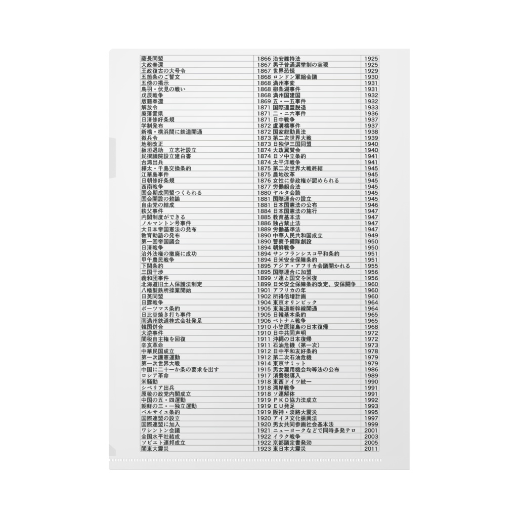 中学歴史年号260 クリアファイル A4