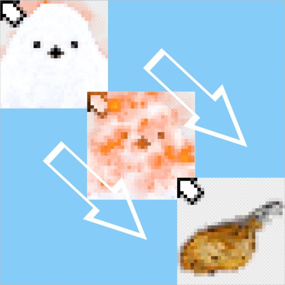 カーソルポインタ　アニメーション　シマエナガがフライドチキンになる