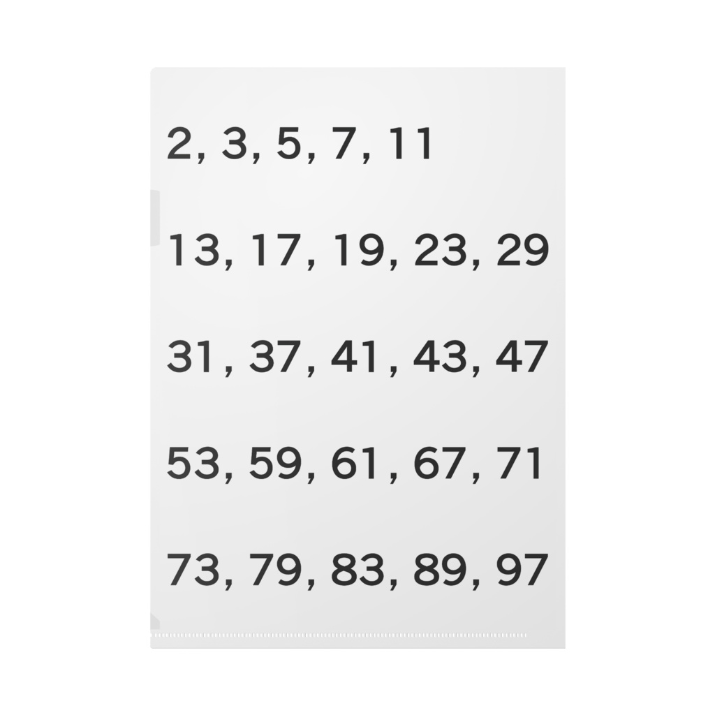 1から100までの素数クリアファイル