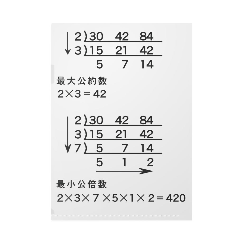 最大公約数、最小公倍数の求め方クリアファイル