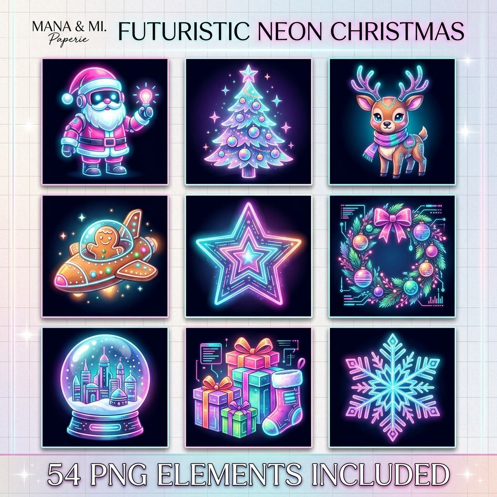 【透過PNG素材】未来的POPクリスマスデコレーション100個セット