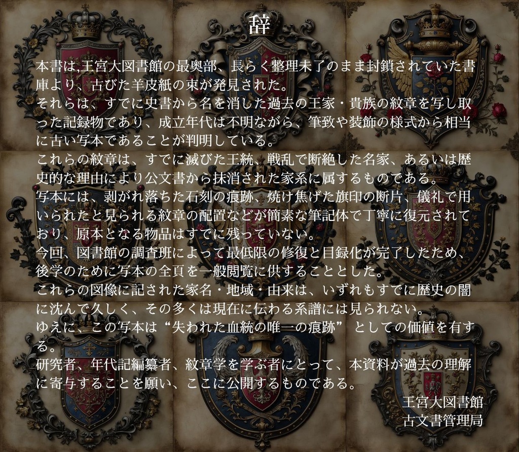 【王宮大図書館蔵書】廃絶王家& 貴族紋章集(1) 全130種