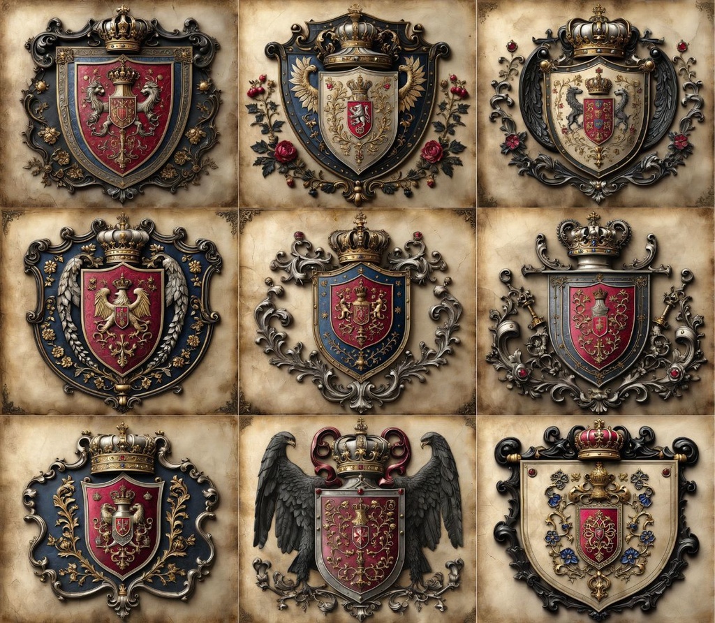 【王宮大図書館蔵書】廃絶王家& 貴族紋章集(1) 全130種