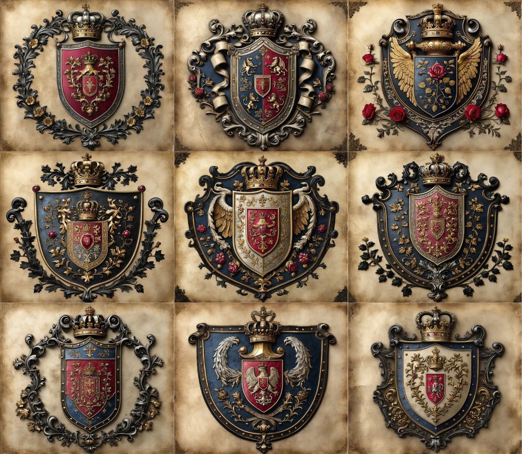 【王宮大図書館蔵書】廃絶王家& 貴族紋章集(1) 全130種