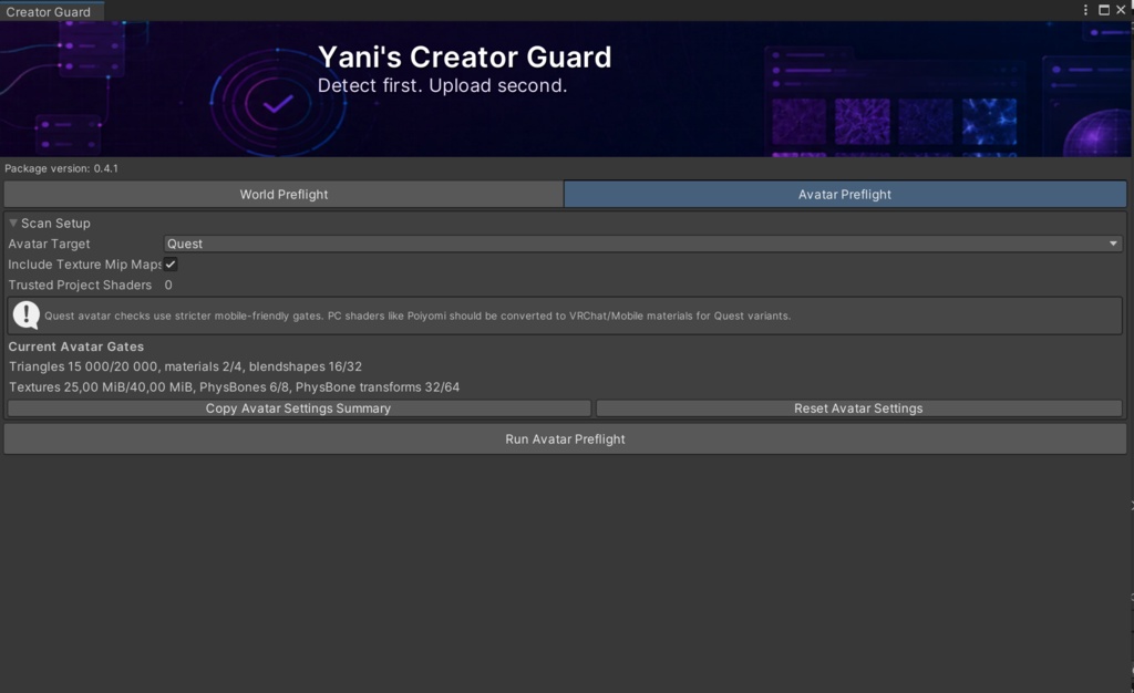 Yani's Creator Guard - VRChat Unity Preflight Tool