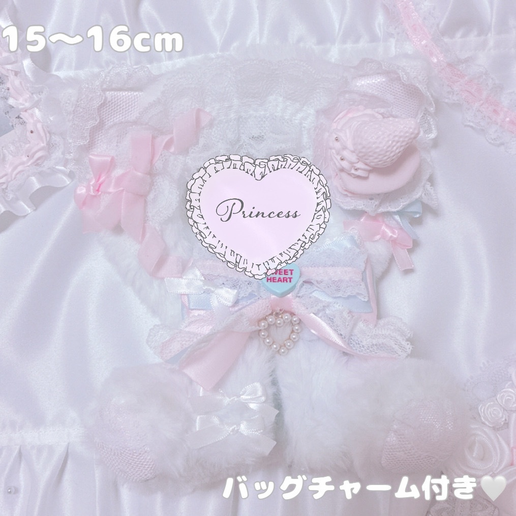【みずいろマカロン♡ねこちゃん】おすわりぬい服 15cm 【バッグチャーム付き】