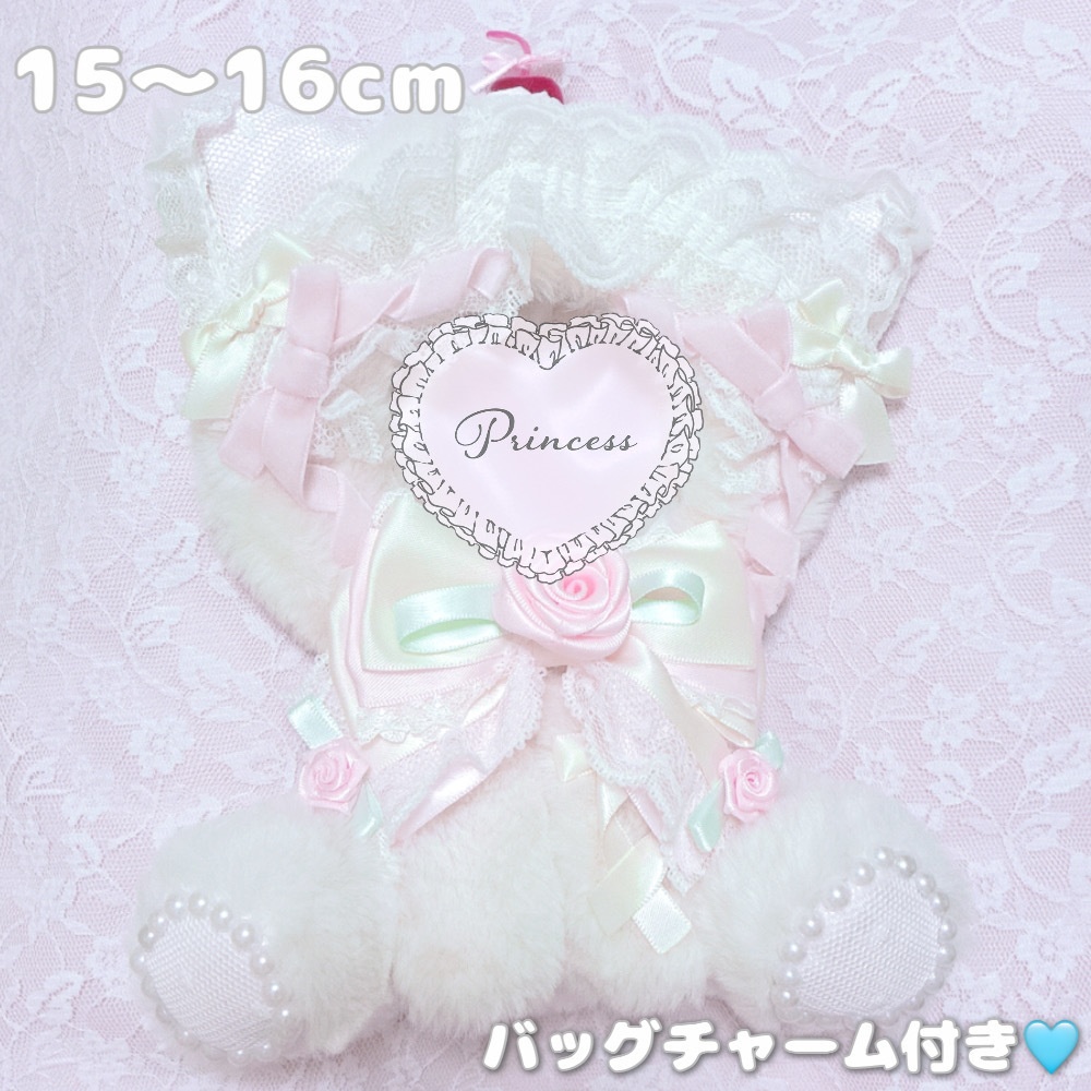【甘ロリローズ♡クリームねこ】 おすわりぬい服 16cm 【バッグチャーム付き】