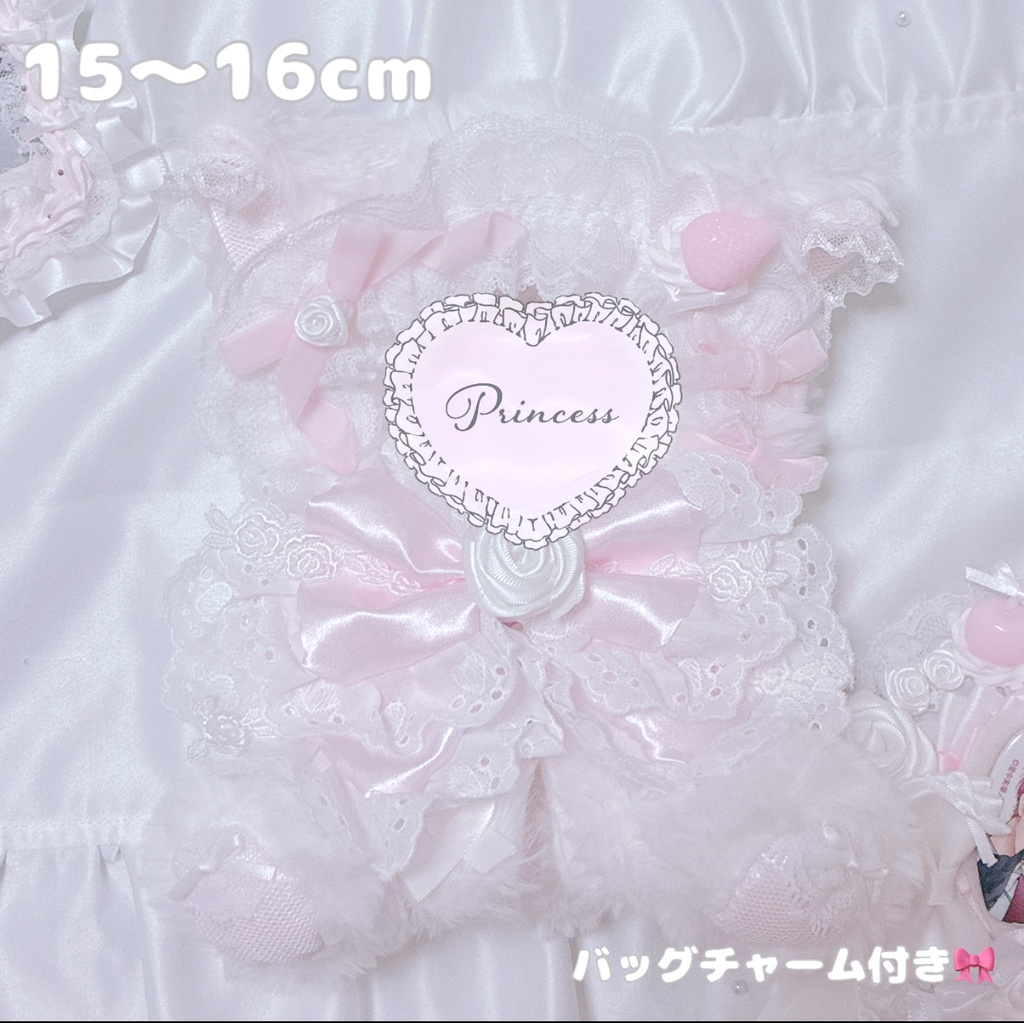 【ロリータローズ♡ぴんくねこちゃん】 おすわりぬい服 16cm 【バッグチャーム付き】