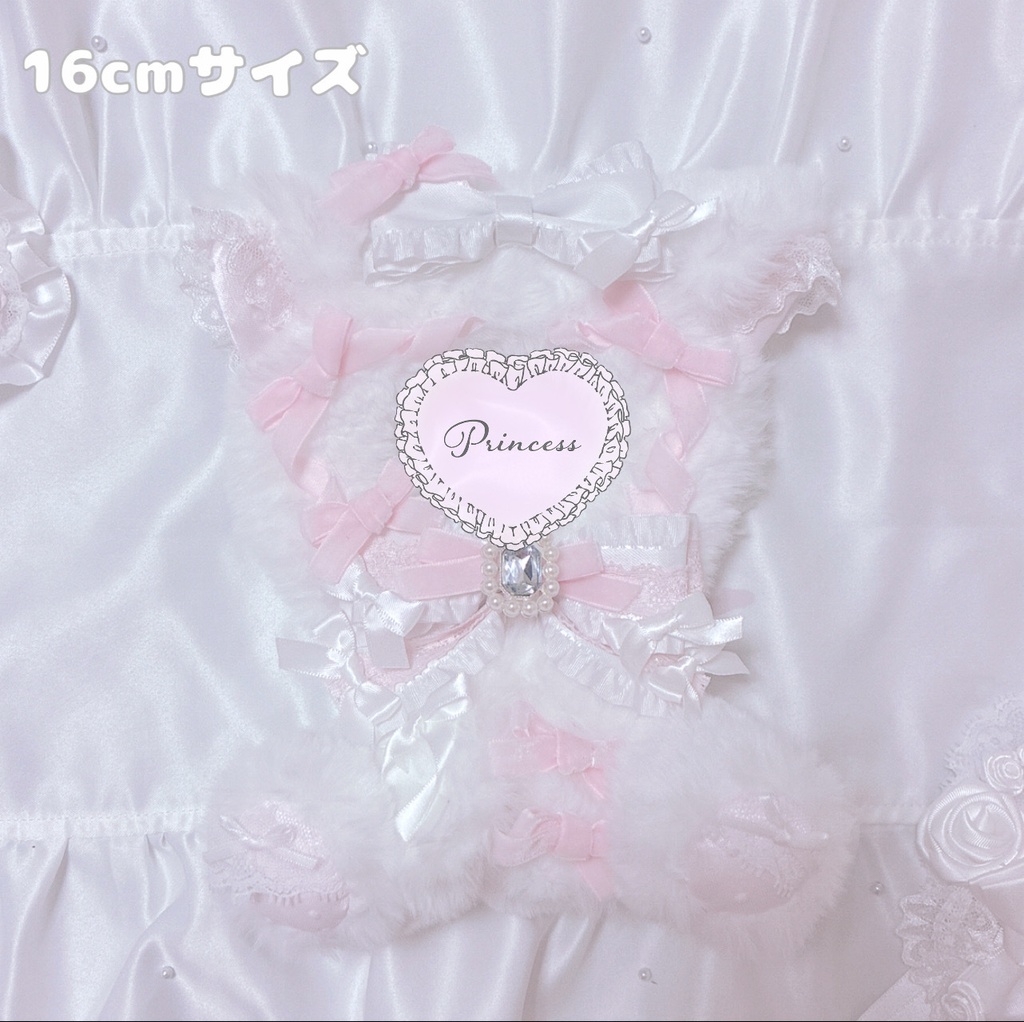 【Lolita white cat】おすわりぬい服 16cm 【バッグチャーム付き】