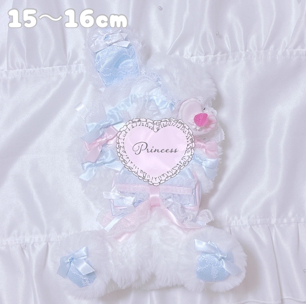 【いちごマカロン ♡片折れうさぎ】 おすわりぬい服 16cm ピンク ハンドメイド