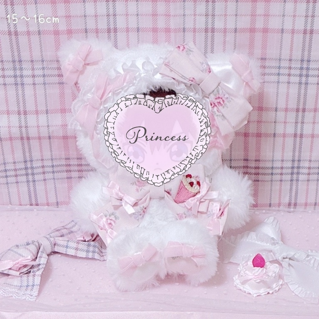 【Pink Rose×いちごクレープ♡ねこさん】 ぬい服 16cm