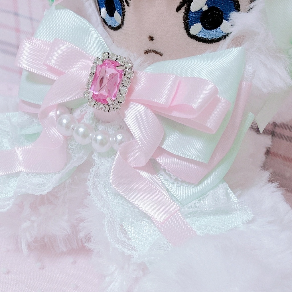 【ハートケーキ♡みんとねこ】おすわりぬい服 16cm ピンク ハンドメイド