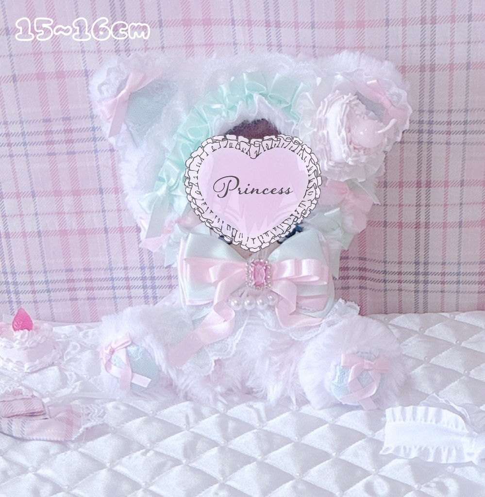 【ハートケーキ♡みんとねこ】おすわりぬい服 16cm ピンク ハンドメイド