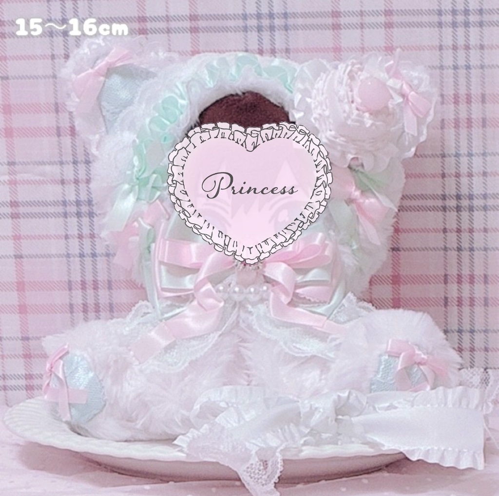 【ハートケーキ♡みんとねこ】おすわりぬい服 16cm ピンク ハンドメイド