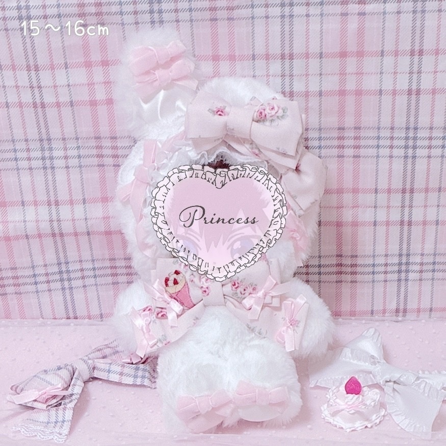 【Pink Rose×いちごクレープ♡片折れうさちゃん】 ぬい服 16cm