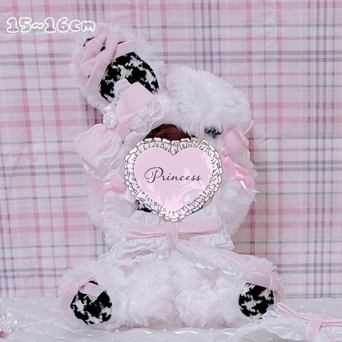 【甘ロリホイップ千鳥柄×ぴんくねこ】おすわりぬい服 16cm