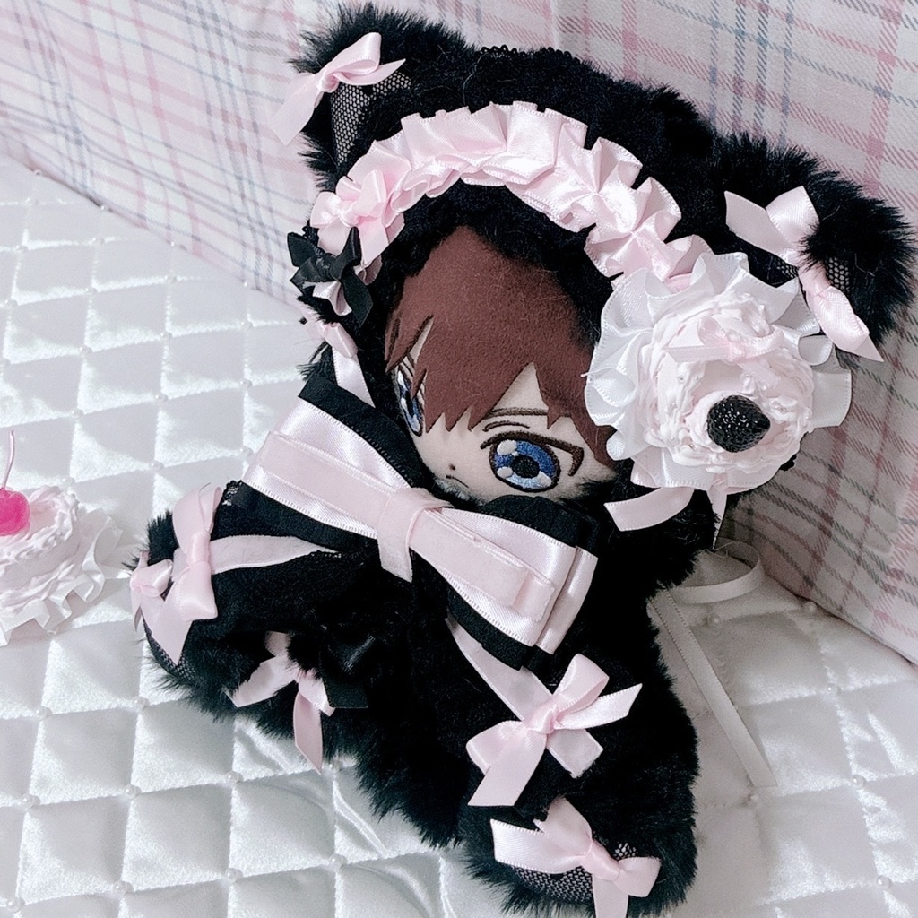 【Princess Noir♡くろねこちゃん】おすわりぬい服 16cm ピンク ハンドメイド 地雷系 甘ロリ
