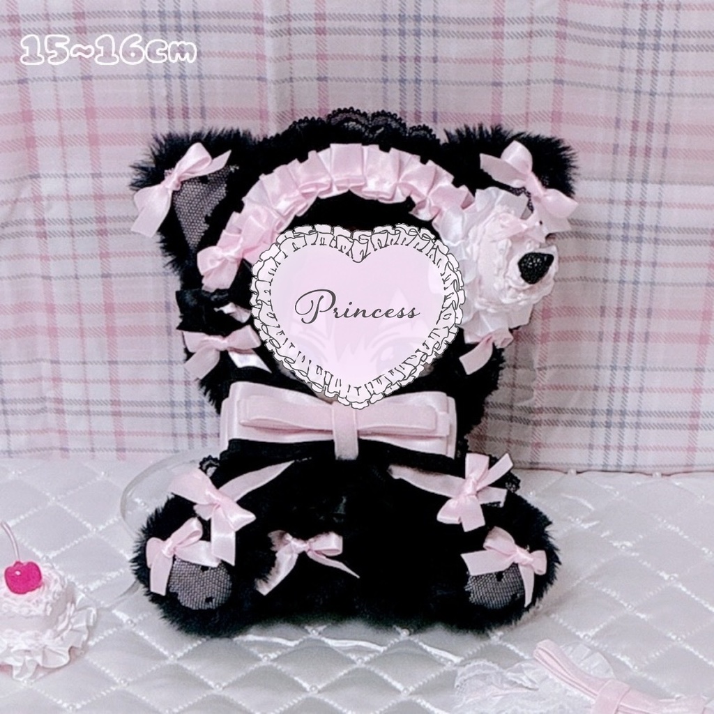 【Princess Noir♡くろねこちゃん】おすわりぬい服 16cm ピンク ハンドメイド 地雷系 甘ロリ