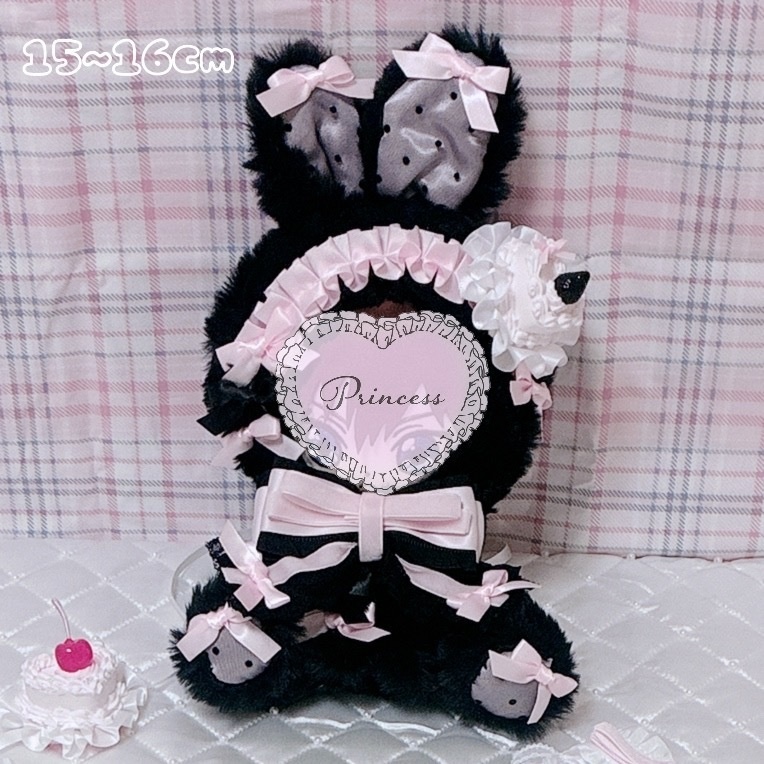 【Princess Noir♡くろねこちゃん】おすわりぬい服 16cm ピンク ハンドメイド 甘ロリ 地雷系