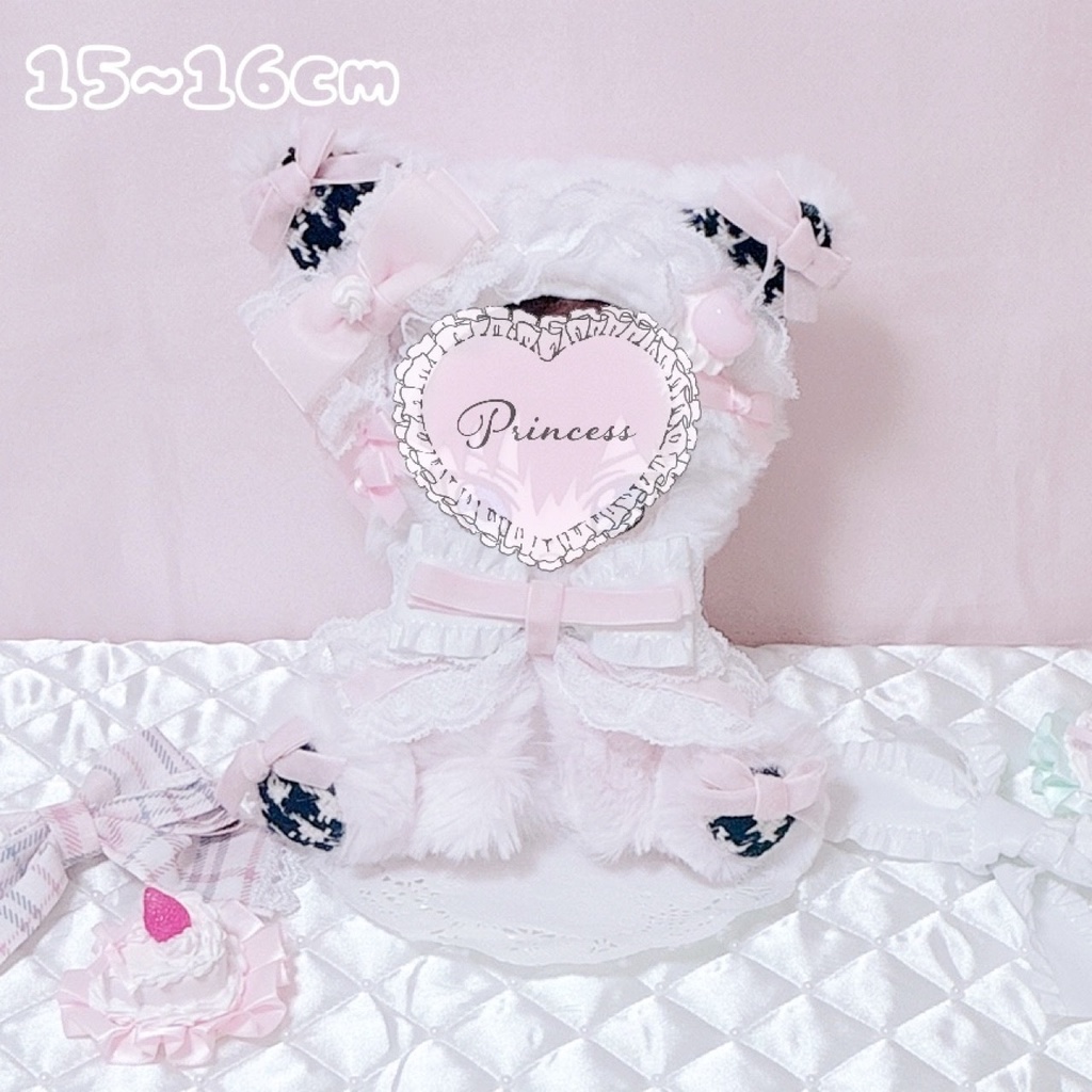 【甘ロリホイップ千鳥柄×ぴんくねこ】おすわりぬい服 16cm