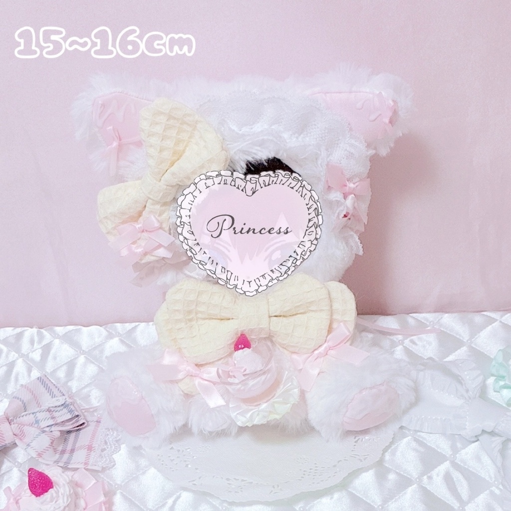 【🎀White Chocolat Strawberry🎀♡ピンクねこ】おすわりぬい服 16cm ピンク 甘ロリ いちごパフェ