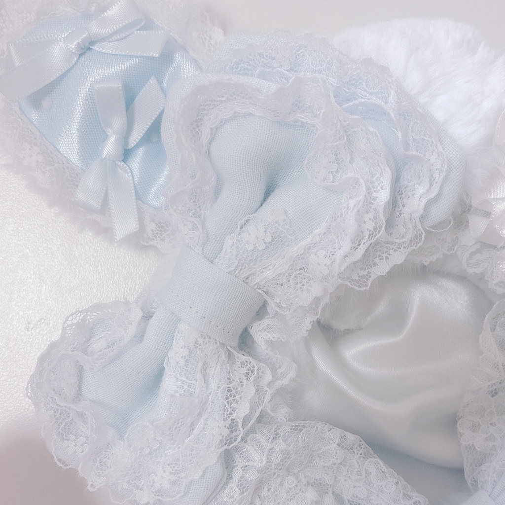 【Milky Strawberry Macaron♡pale blue】おすわりぬい服 16cm ロリータ ハンドメイド