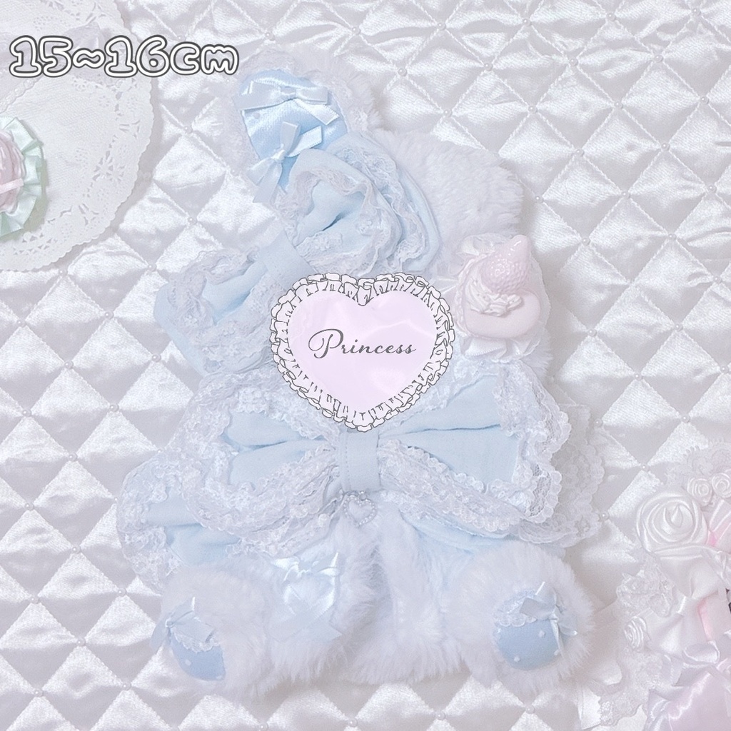 【Milky Strawberry Macaron♡pale blue】おすわりぬい服 16cm ロリータ ハンドメイド