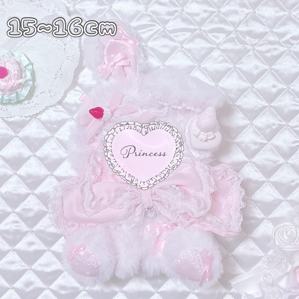 【Milky Strawberry Macaron♡pale pink】おすわりぬい服 16cm ロリータ ハンドメイド