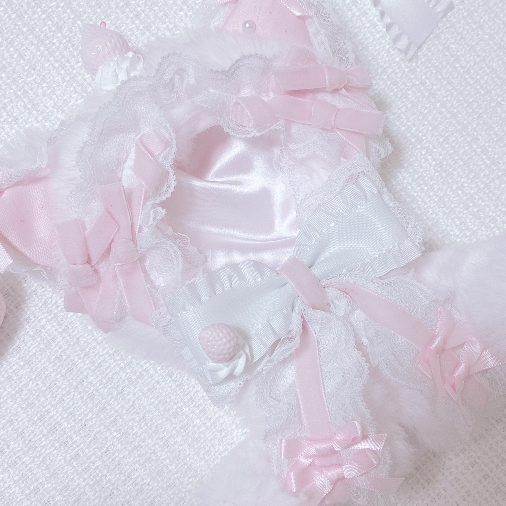 【Strawberry Shortcake♡Pink cat】おすわりぬい服 16cm ハンドメイド ロリータ ピンク