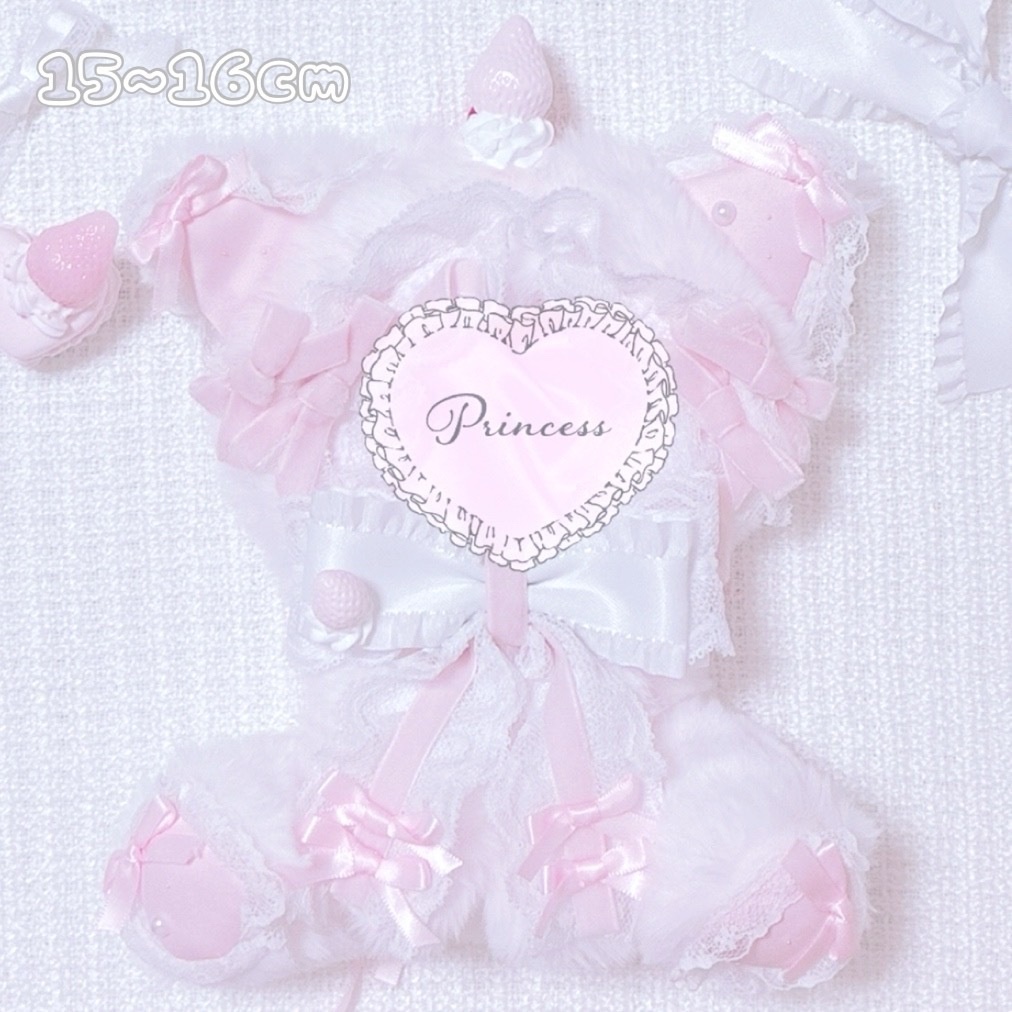 【Strawberry Shortcake♡Pink cat】おすわりぬい服 16cm ハンドメイド ロリータ ピンク