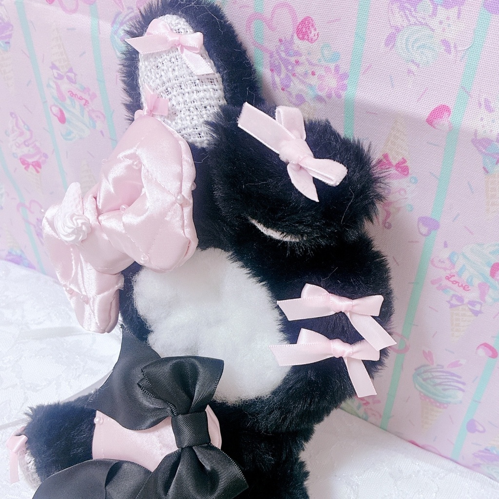 【Fraise et Crème♡黒うさぎ】おすわりぬい服 15cm 甘ロリ ハンドメイド
