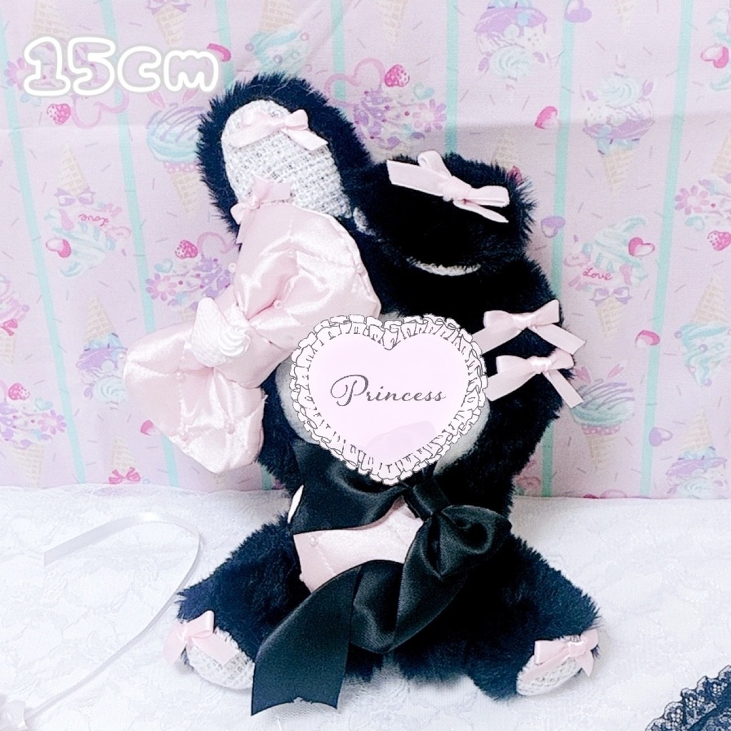 【Fraise et Crème♡黒うさぎ】おすわりぬい服 15cm 甘ロリ ハンドメイド
