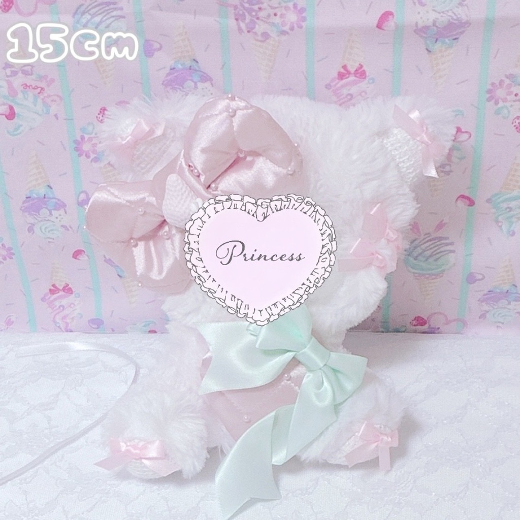 【Fraise et Crème♡ピンクねこ】おすわりぬい服 15cm 甘ロリ ハンドメイド
