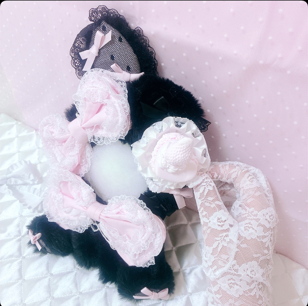 【Milky Strawberry Macaron】おすわりぬい服 16cm Milky Strawberry macaron♡くろうさぎ】おすわりぬい服 16cm ロリータ