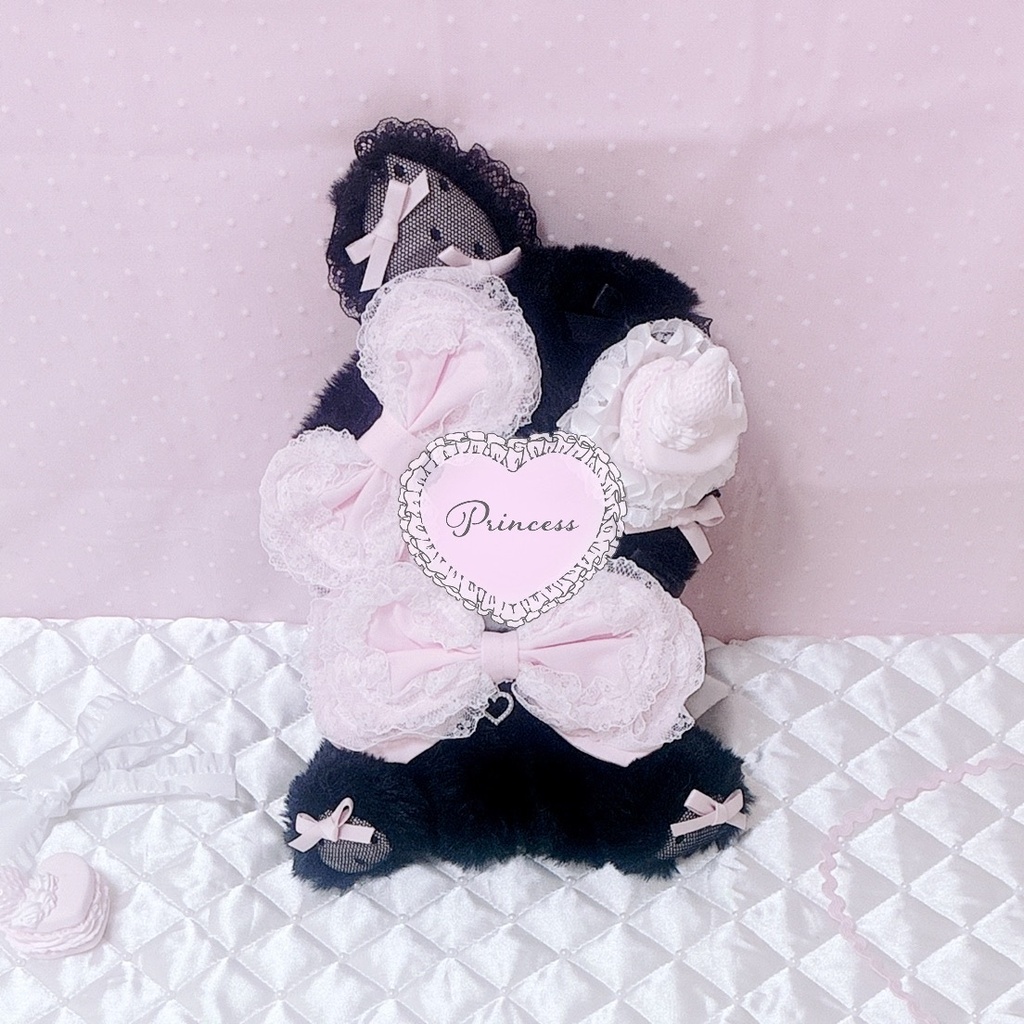 Milky Strawberry macaron♡くろうさぎ】おすわりぬい服 16cm ロリータ