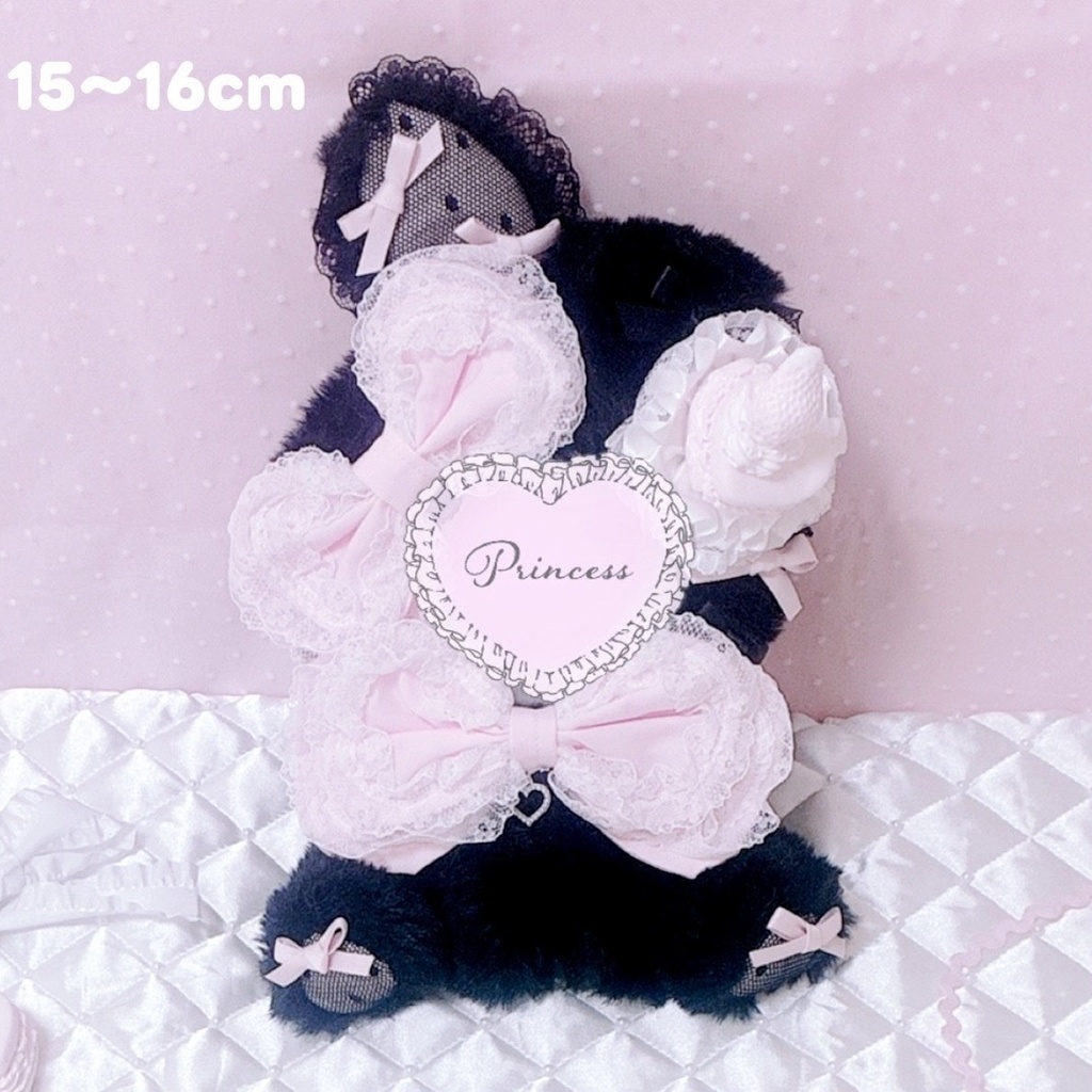 【Milky Strawberry macaron♡くろうさぎ】おすわりぬい服 16cm ロリータ ハンドメイド