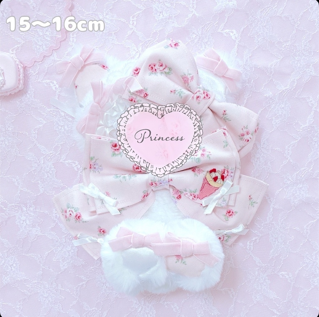 Pink Rose×いちごクレープ♡ねこさん】 おすわりぬい服 16cm - Nyan